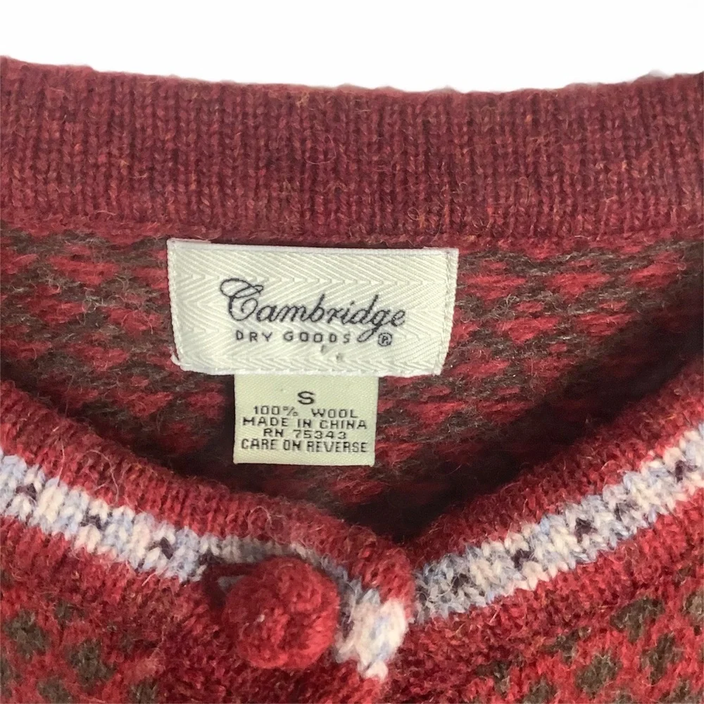 Vintage Cambridge Dry Goods 100% Wool Cardigan Sweater Women Small Red Aztec - Picture 2 of 4